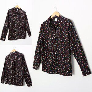 Cabi Ferris Button Front Shirt Blouse Top M #3423 Colorful Feather Confetti Mod